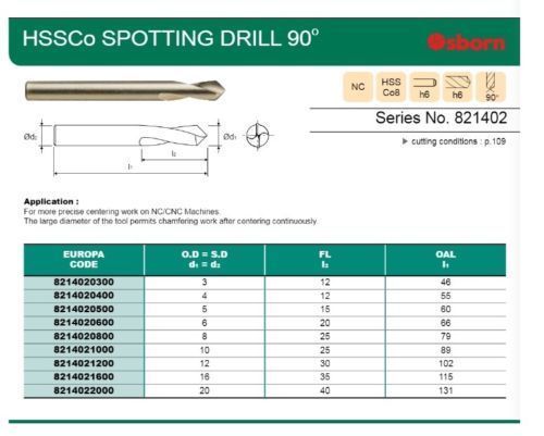 Foret Spot HSSCo8 6mm 90 Degree NC Spotting Drill