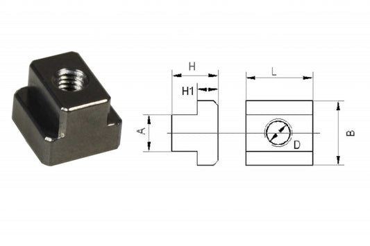 Ecrou pour rainure en T en aluminium avec filetage M12 pour rainures de 14 mm